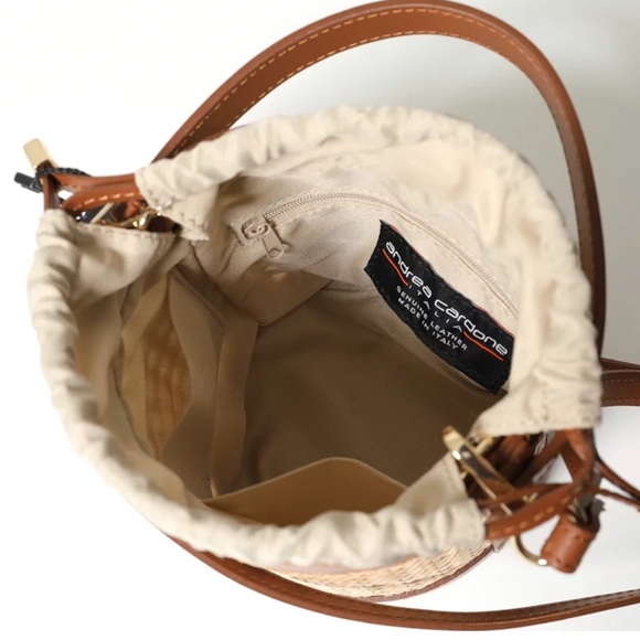 New! Andrea Cardone Rattan Leather Bucket Bag - Picture 2 of 9